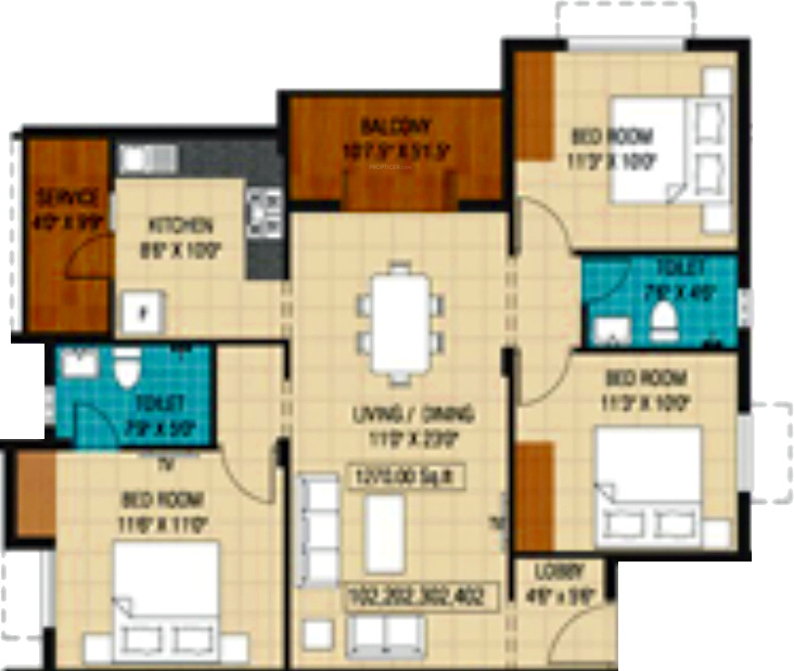 Plaza Bounty Acres (3BHK+2T (1,270 sq ft) 1270 sq ft)