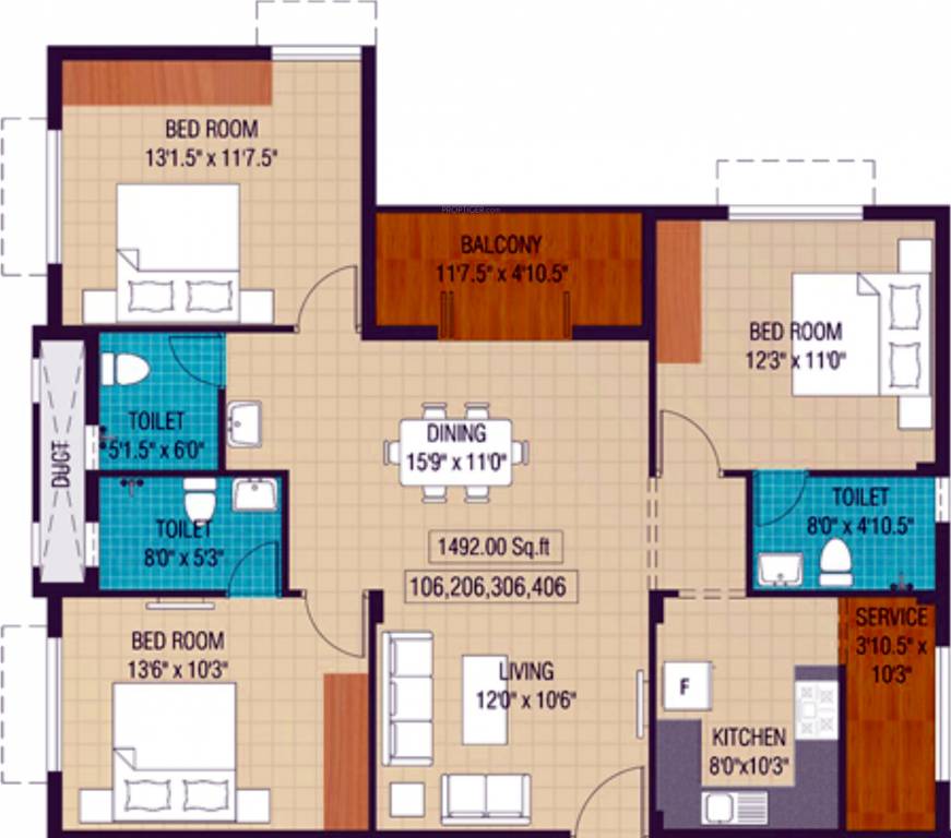 Plaza Bounty Acres (3BHK+3T (1,492 sq ft) 1492 sq ft)