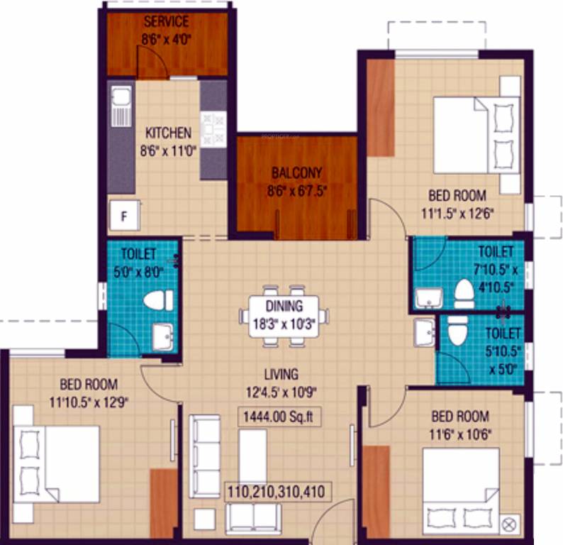 Plaza Bounty Acres (3BHK+3T (1,444 sq ft) 1444 sq ft)