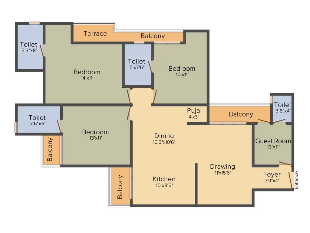 MKDR Elina Garden (3BHK+4T (1,591 sq ft) + Pooja Room 1591 sq ft)