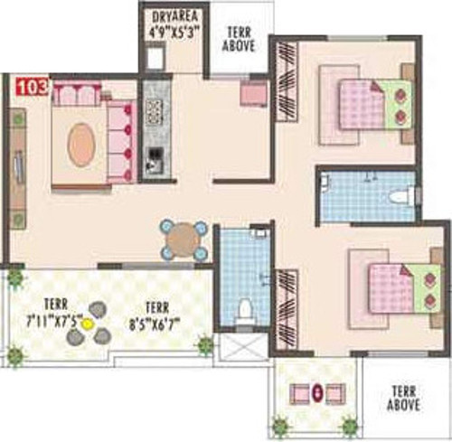 Raj Aangan (2BHK+2T (1,015 sq ft) 1015 sq ft)