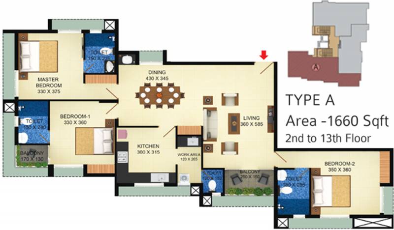 Favourite The Town Square (3BHK+4T (1,660 sq ft) 1660 sq ft)
