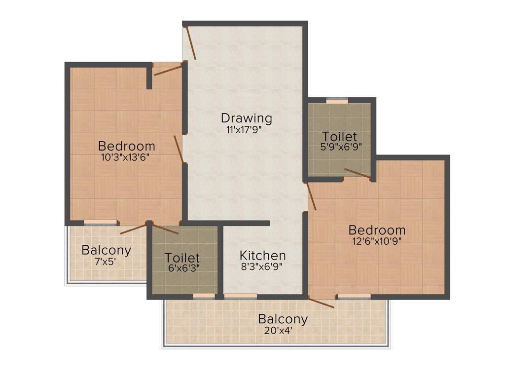 EMDEE The Palm Woods (2BHK+2T (1,075 sq ft) 1075 sq ft)
