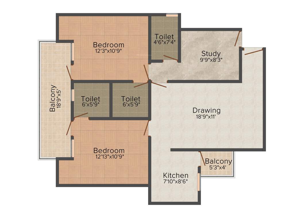 EMDEE The Palm Woods (2BHK+3T (1,290 sq ft) + Study Room 1290 sq ft)