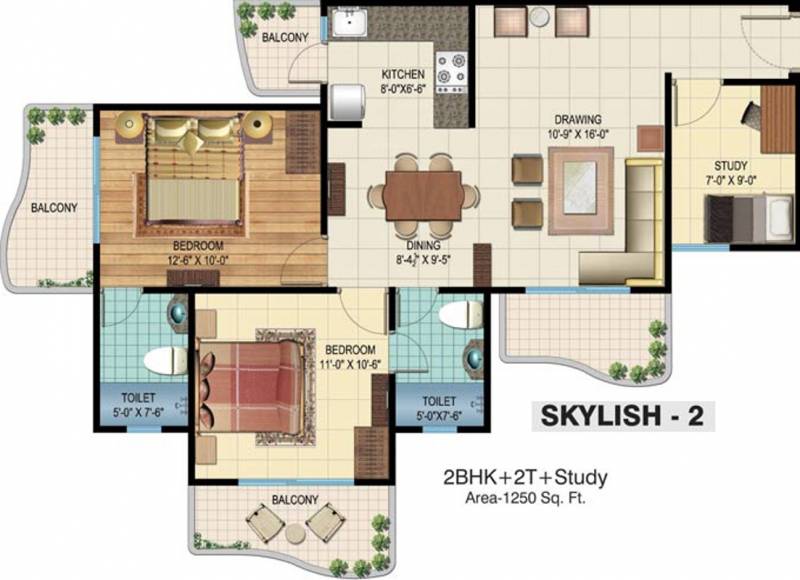Rishabh Hindon Green Valley (2BHK+2T (1,250 sq ft) + Study Room 1250 sq ft)