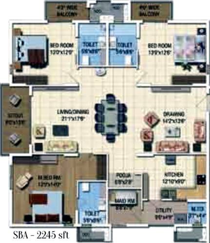 Salarpuria Sattva Magnus (3BHK+4T (2,245 sq ft) + Servant Room 2245 sq ft)