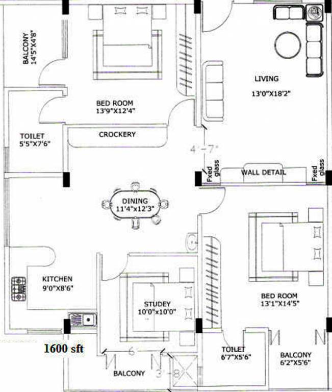 Arya Mansion (2BHK+2T (1,600 sq ft) + Study Room 1600 sq ft)