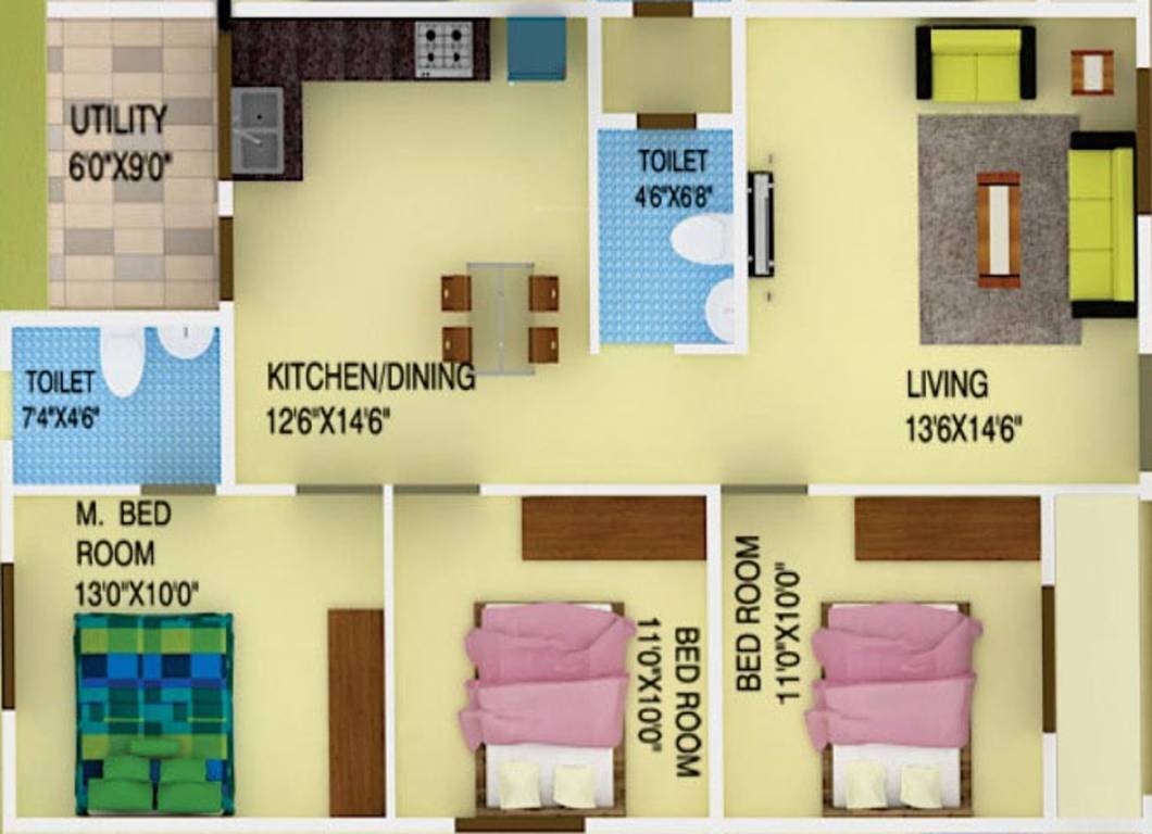 DS DSMAX SPARKLE NEST (3BHK+2T (1,351 sq ft) 1351 sq ft)