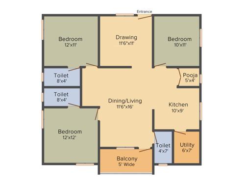 GSV Residential Apartment At Nagole (3BHK+3T (1,460 sq ft) + Pooja Room 1460 sq ft)