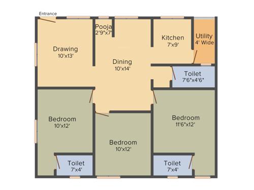GSV Residential Apartment At Nagole (3BHK+3T (1,430 sq ft) + Pooja Room 1430 sq ft)