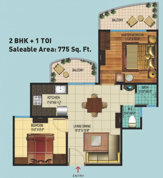 Rishabh Hindon Green Valley (2BHK+1T (775 sq ft) 775 sq ft)