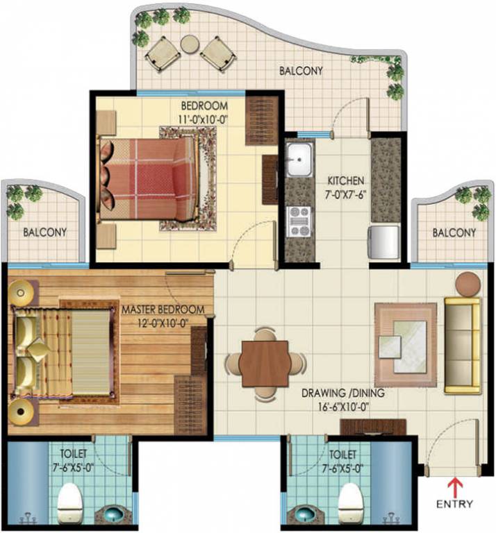 Rishabh Hindon Green Valley (2BHK+2T (950 sq ft) 950 sq ft)