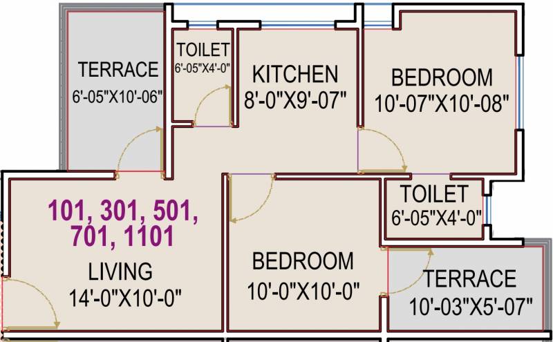 Aksha Elegence (2BHK+2T (799 sq ft) 799 sq ft)