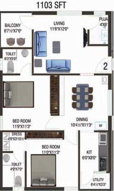 Devaalaya Devasthala (2BHK+2T (1,103 sq ft) + Pooja Room 1103 sq ft)