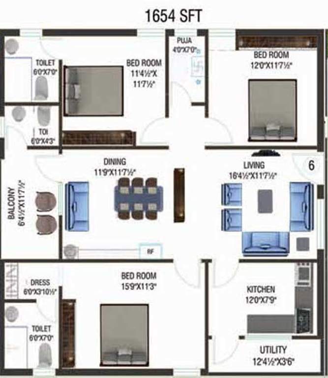 Devaalaya Devasthala (3BHK+3T (1,654 sq ft) + Pooja Room 1654 sq ft)