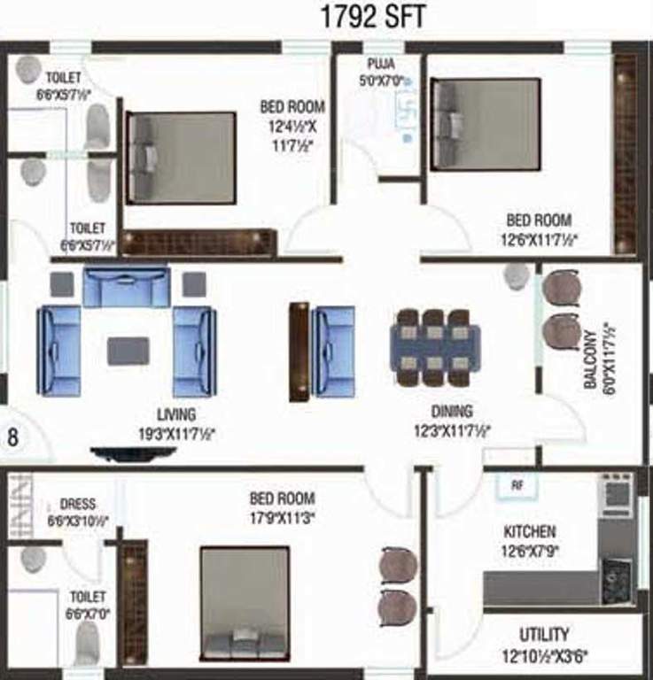 Devaalaya Devasthala (3BHK+3T (1,792 sq ft) + Pooja Room 1792 sq ft)