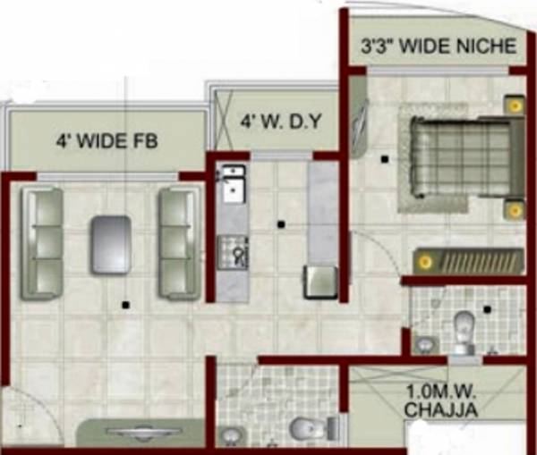 Sai Sai Siddhi Towers (1BHK+2T (693 sq ft) 693 sq ft)