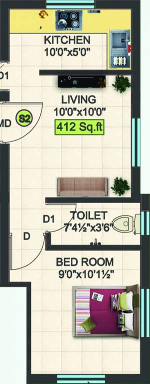 Sekaran Studio 5 Apartments (1BHK+1T (412 sq ft) 412 sq ft)