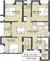 Primex Verterra (3BHK+2T (1,150 sq ft) 1150 sq ft)