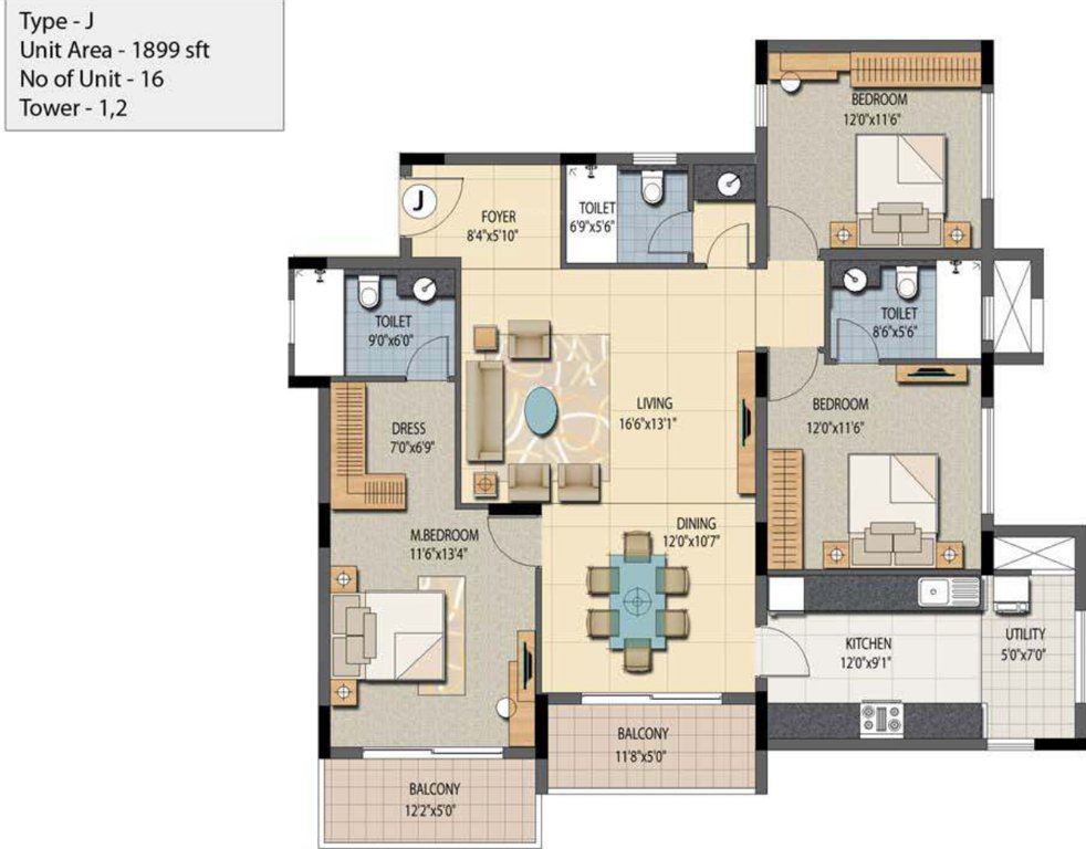 Prestige Sunnyside (3BHK+3T (1,899 sq ft) 1899 sq ft)