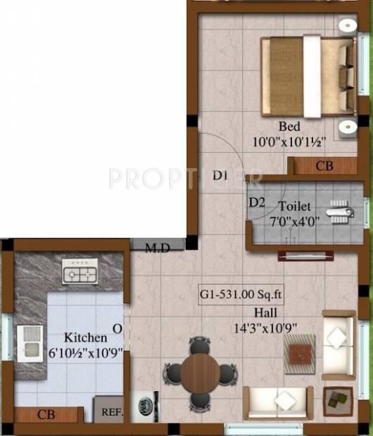 ACE Ferns (1BHK+1T (531 sq ft) 531 sq ft)