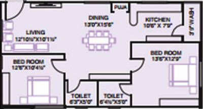 Royale Classic (2BHK+2T (1,110 sq ft) + Pooja Room 1110 sq ft)