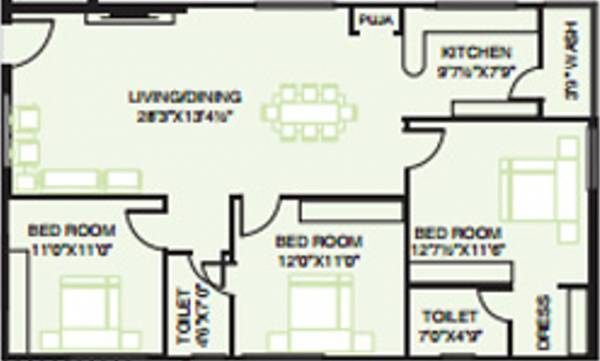 Royale Classic (3BHK+2T (1,350 sq ft) + Pooja Room 1350 sq ft)
