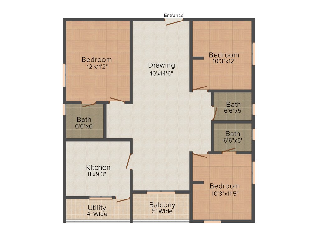 Rooshna Majestic Vistas (3BHK+3T (1,425 sq ft) 1425 sq ft)
