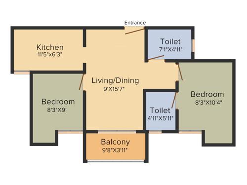 Arun Saranga (2BHK+2T (760 sq ft) + Pooja Room 760 sq ft)