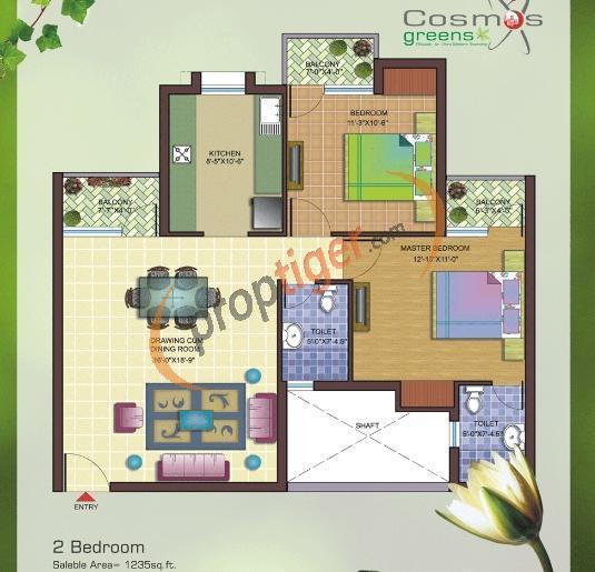 Cosmos Gulmohar Apartment (2BHK+2T (1,235 sq ft) 1235 sq ft)