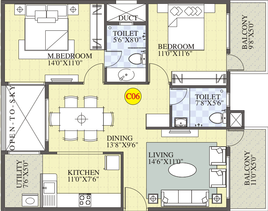 BM Magnolia Park (2BHK+2T (1,230 sq ft) 1230 sq ft)