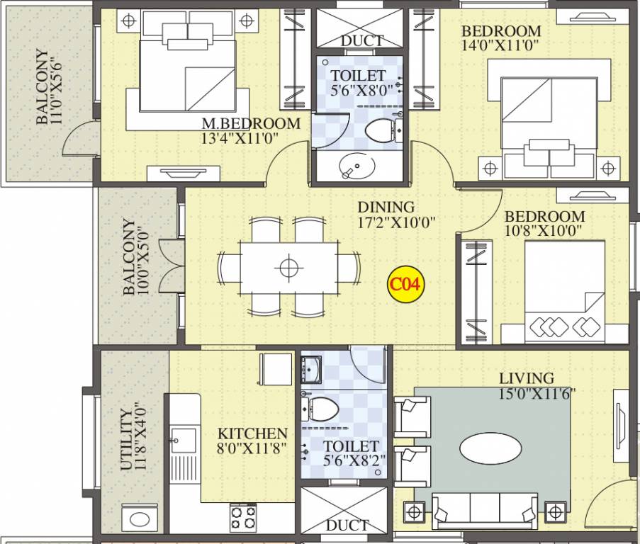 BM Magnolia Park (3BHK+2T (1,515 sq ft) 1515 sq ft)