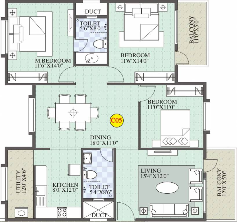 BM Magnolia Park (3BHK+2T (1,635 sq ft) 1635 sq ft)