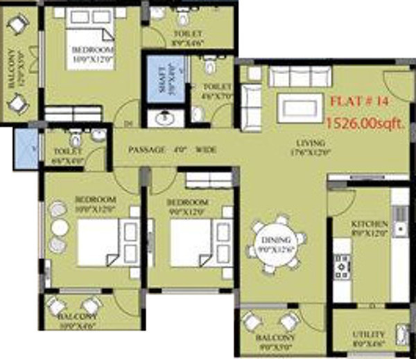 Khain Aashiyana (3BHK+3T (1,526 sq ft) 1526 sq ft)
