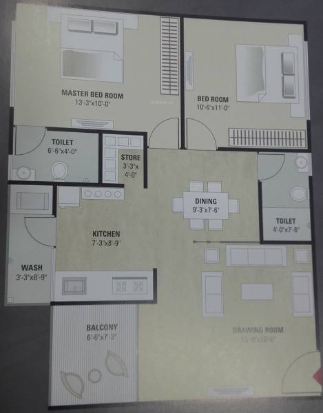 JBR Jal Dhara Residency (2BHK+2T (1,215 sq ft) 1215 sq ft)
