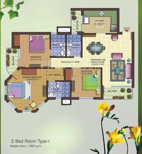 Cosmos Chinar Apartment (3BHK+3T (1,450 sq ft) 1450 sq ft)