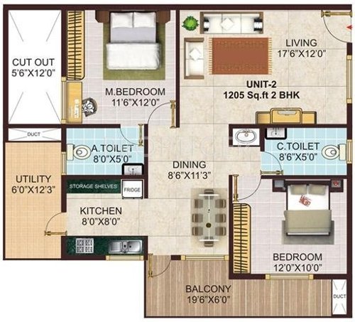 GK Meadows (2BHK+2T (1,205 sq ft) 1205 sq ft)
