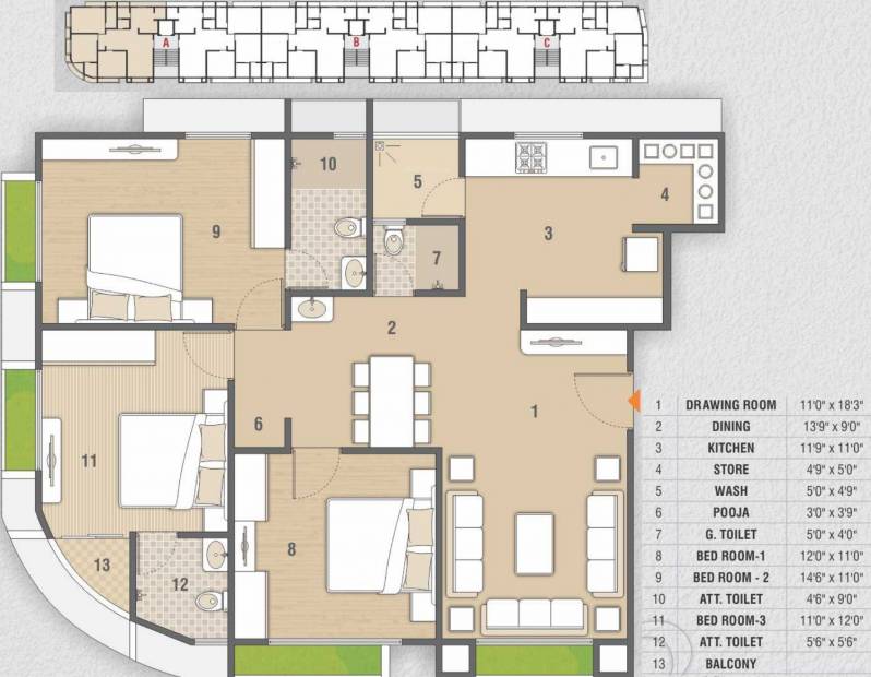 Mahavir Sai Status Tagore Residency (3BHK+3T (1,872 sq ft) + Pooja Room 1872 sq ft)
