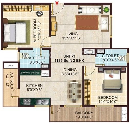 GK Meadows (2BHK+2T (1,135 sq ft) 1135 sq ft)