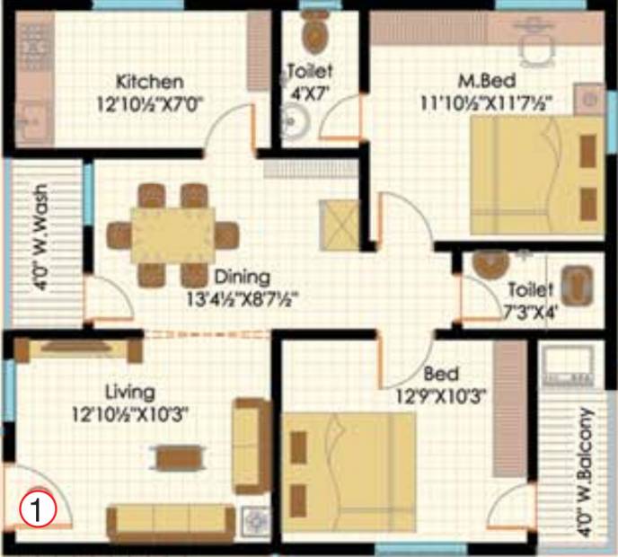 Sukhibhava Brindavanam Apartments (2BHK+2T (1,055 sq ft) 1055 sq ft)