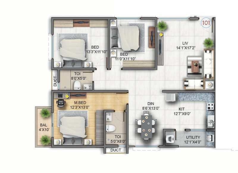1740 sq ft 3 BHK 3T Apartment for Sale in Sumadhura Infracon Soham