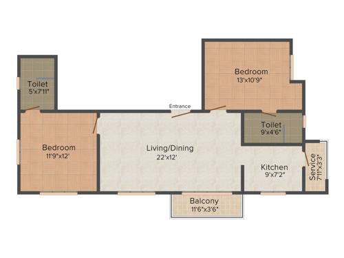 Kgeyes 7Th Avenue (2BHK+2T (1,150 sq ft) 1150 sq ft)