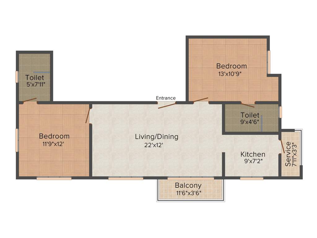 Kgeyes 7Th Avenue (2BHK+2T (1,150 sq ft) 1150 sq ft)