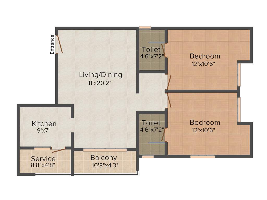 Kgeyes 7Th Avenue (2BHK+2T (1,132 sq ft) 1132 sq ft)