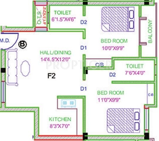 Zion Queens Court (2BHK+2T (750 sq ft) 750 sq ft)