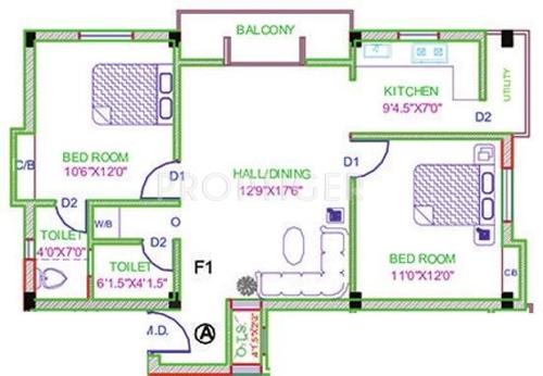 Zion Queens Court (2BHK+2T (970 sq ft) 970 sq ft)