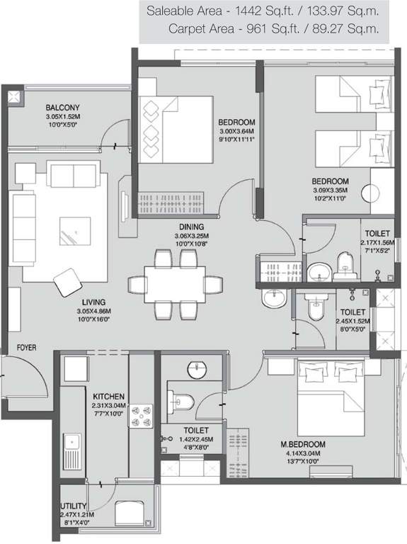 Godrej Azure (3BHK+3T (1,442 sq ft) 1442 sq ft)