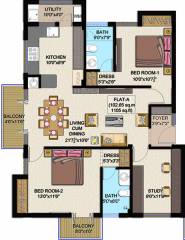 Gatala Sukriti (2BHK+2T (1,105 sq ft) + Study Room 1105 sq ft) Gatala Sukriti (2BHK+2T (1,105 sq ft) + Study Room 1105 sq ft)