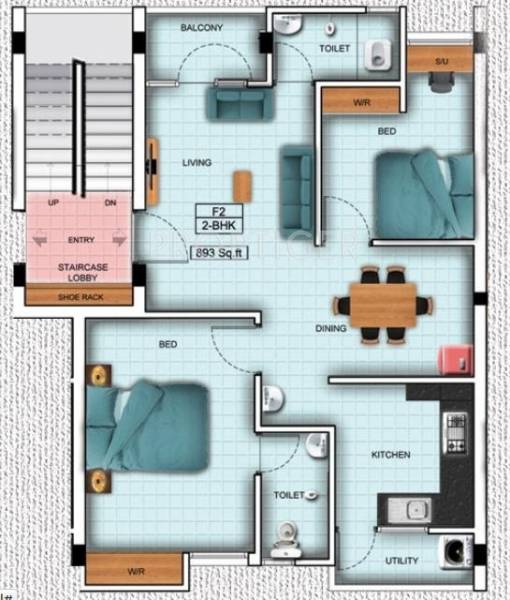 Maha Amrutha (2BHK+2T (893 sq ft) 893 sq ft)