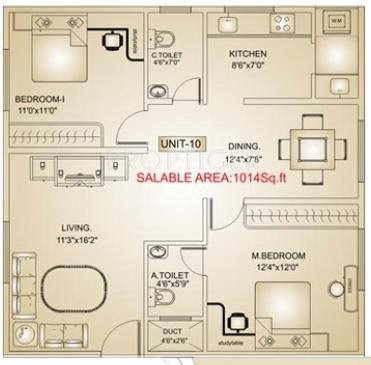 GK Jewel City (2BHK+2T (1,014 sq ft) 1014 sq ft)